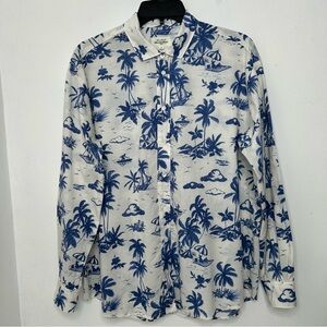 Hartford Alternative Classics Pal Aloha Button Up Blouse Cotton Blue White Sz 2